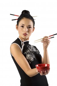 oriental girl with chopstick